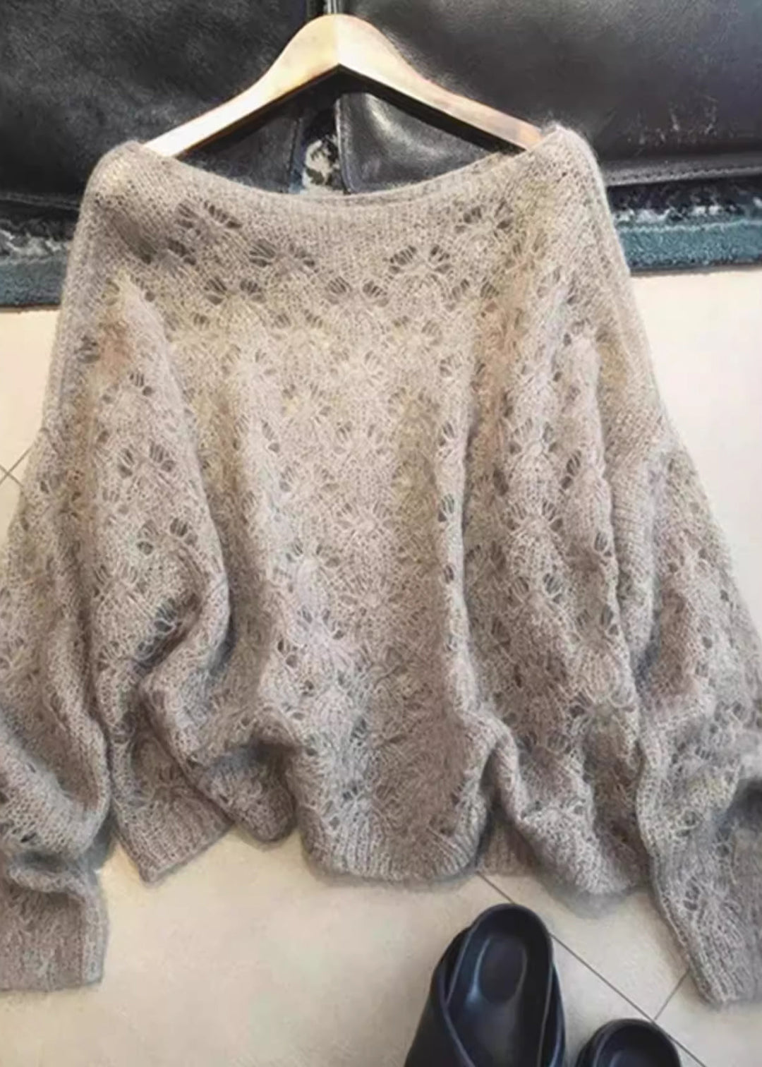 Stylish Gradient Grey Hollow Out Knit Shirts Winter