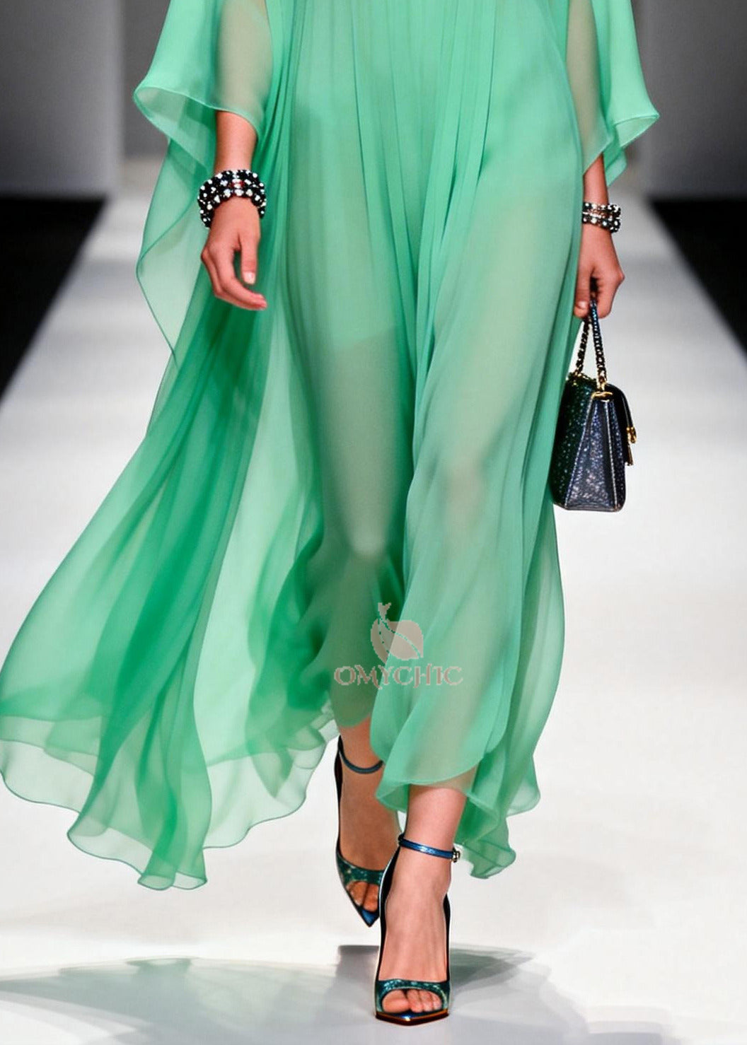 Stylish Grass Green Peter Pan Collar Patchwork Chiffon Dresses Summer