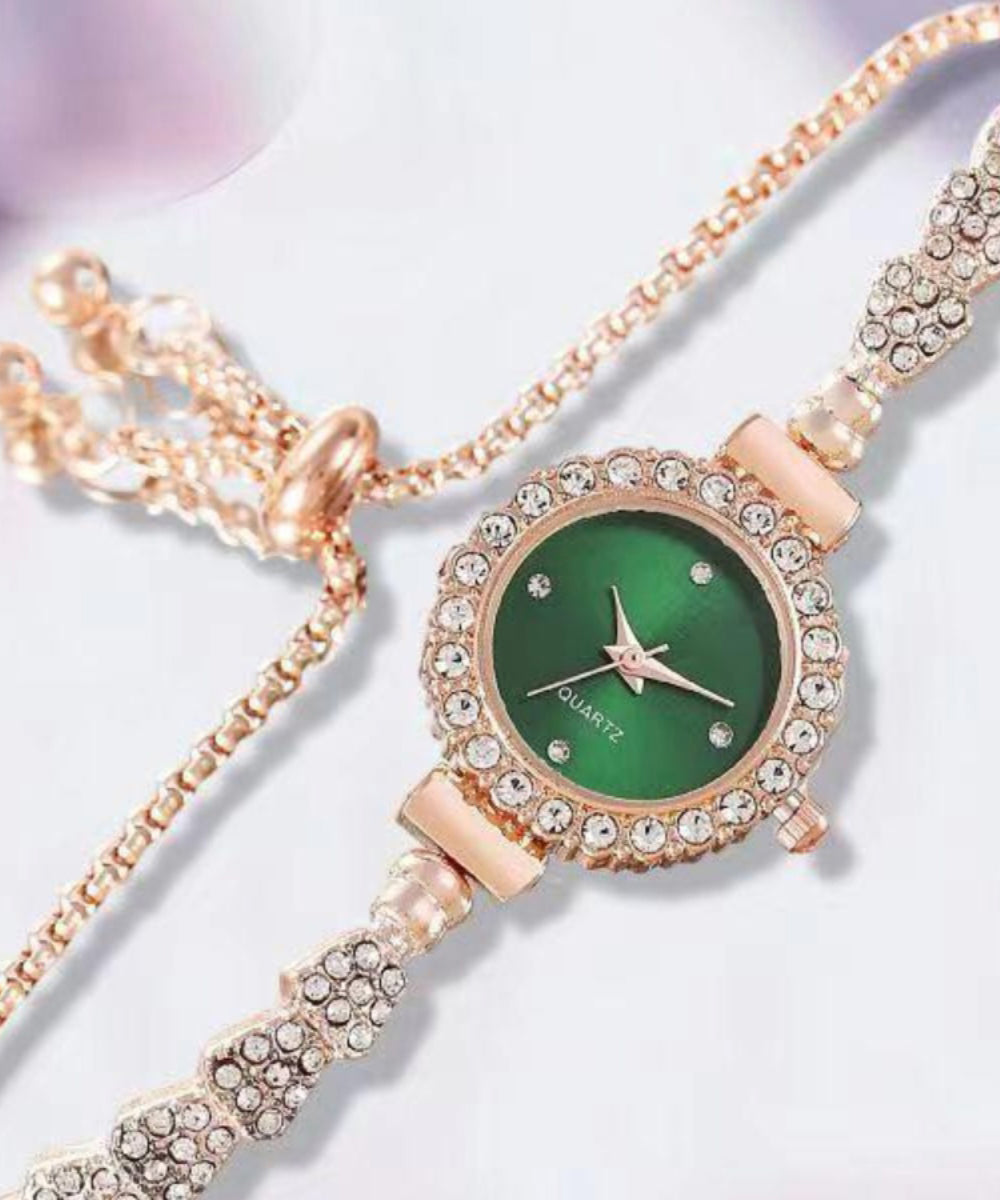 Stylish Green Alloy Zircon Quartz Movement Watches