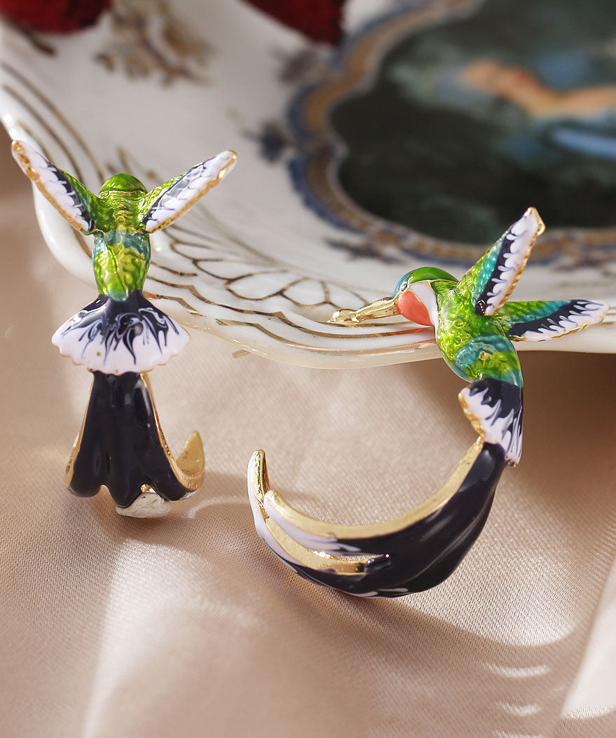 Stylish Green Bird Metal Women's Hoop Earrings