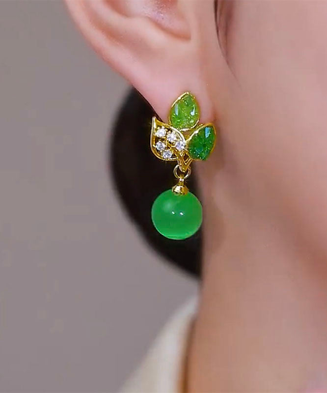 Stylish Green Copper Alloy Zircon Cat's Eye Stone Drop Earrings
