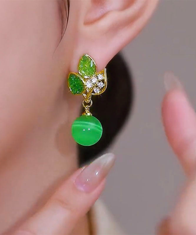 Stylish Green Copper Alloy Zircon Cat's Eye Stone Drop Earrings