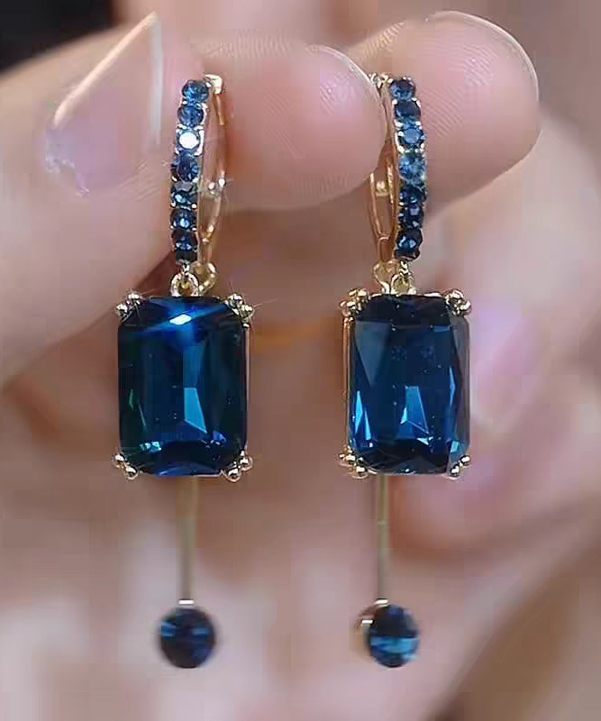 Stylish Green Copper Overgild Zircon Square Drop Earrings