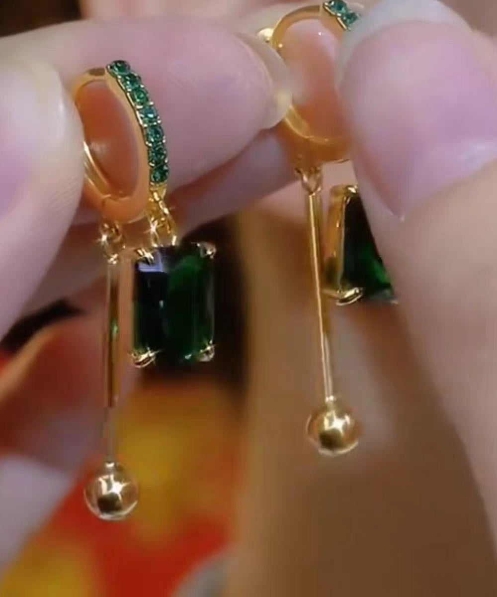 Stylish Green Copper Overgild Zircon Square Drop Earrings