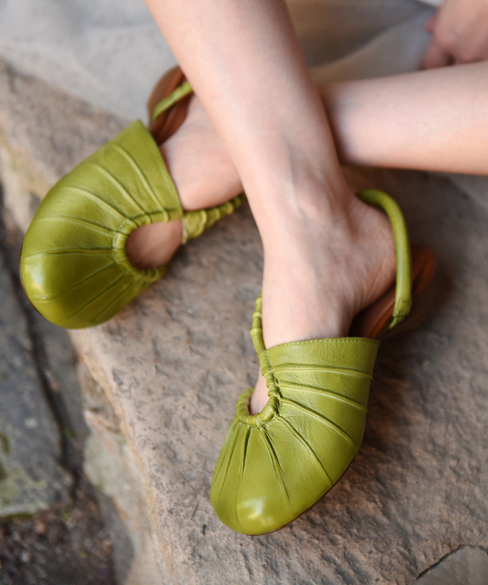 Stylish Green Cowhide Leather Cross Strap Splicing Sandals