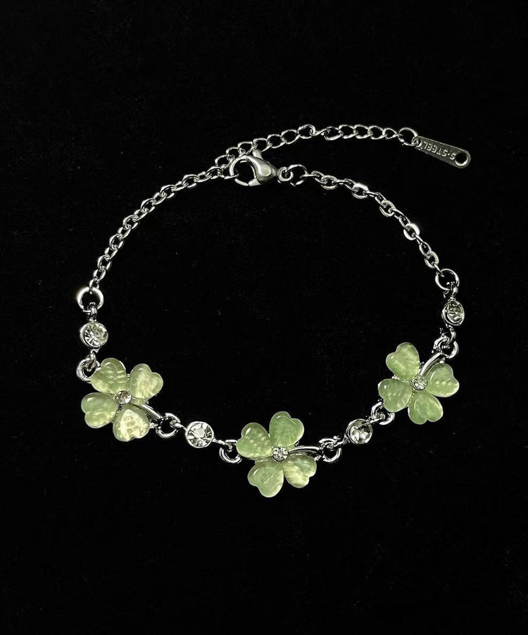 Stylish Green Four Leaf Clover Alloy Adjustable Bracelet - Omychic