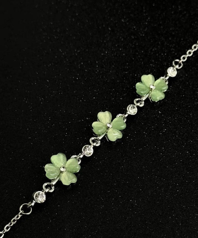 Stylish Green Four Leaf Clover Alloy Adjustable Bracelet - Omychic