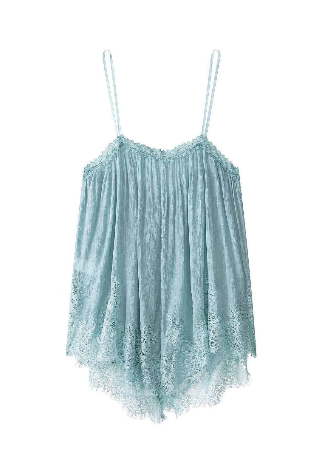 Stylish Green Patchwork Chiffon Spaghetti Strap Top Sleeveless