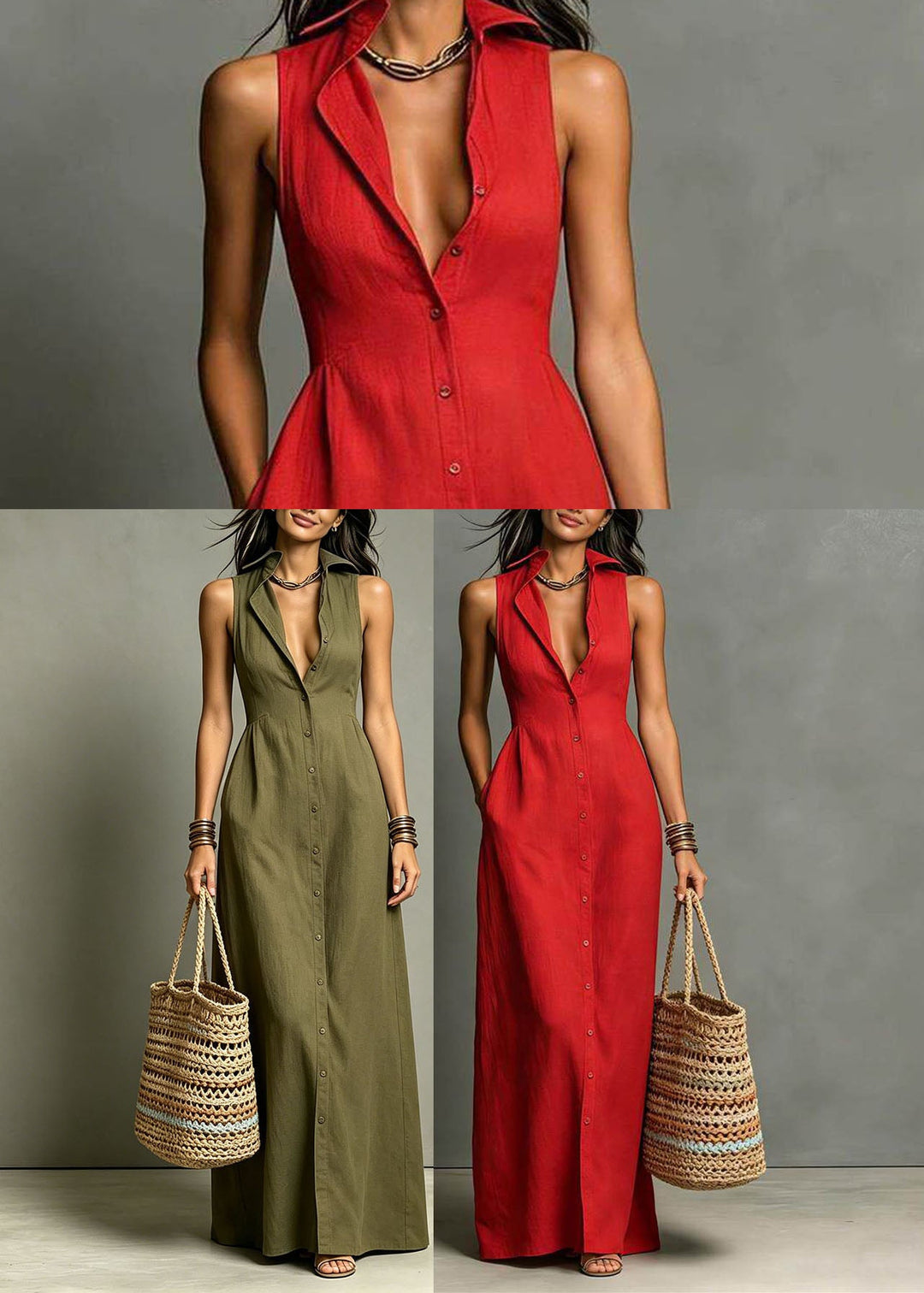 Stylish Green Peter Pan Collar Single Breasted Maxi Dresses Summer