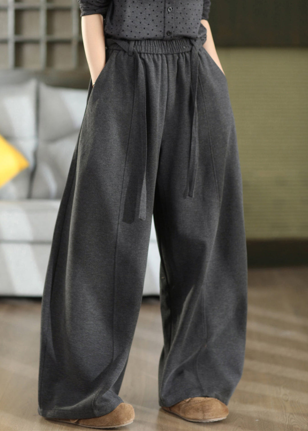 Stylish Green Pockets Patchwork Elastic Waist Woolen Pants Fall