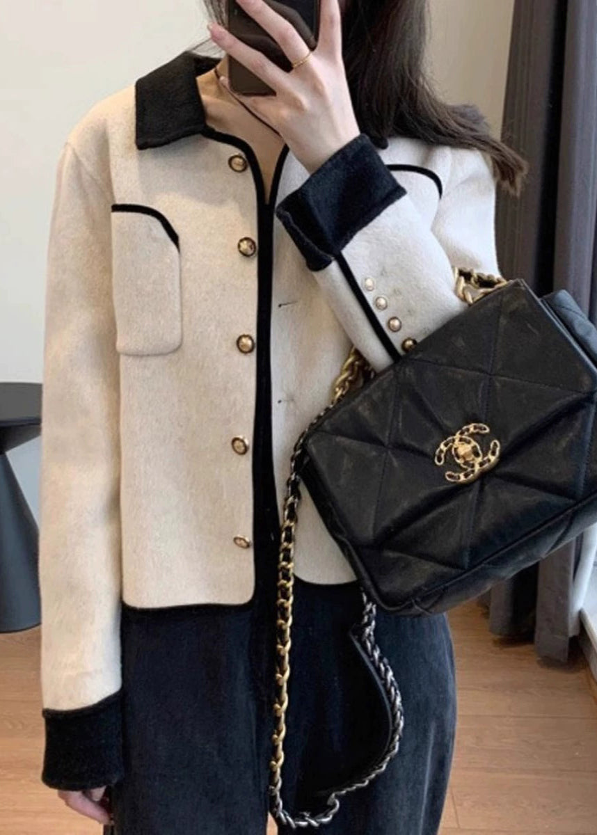Stylish Grey Peter Pan Collar Button Woolen Jacket Winter