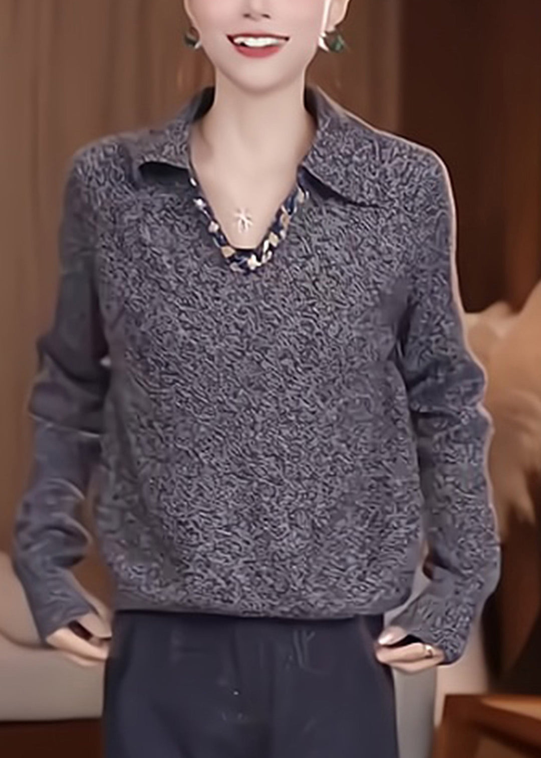 Stylish Grey Peter Pan Collar Patchwork Thick Cotton Knit Sweaters Fall