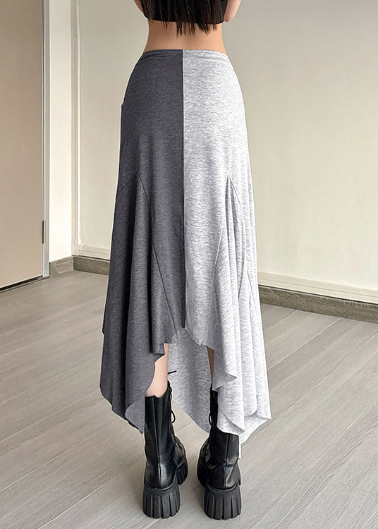 Stylish Grey Tasseled Side Open Cotton Skirt Two Pieces Set Summer