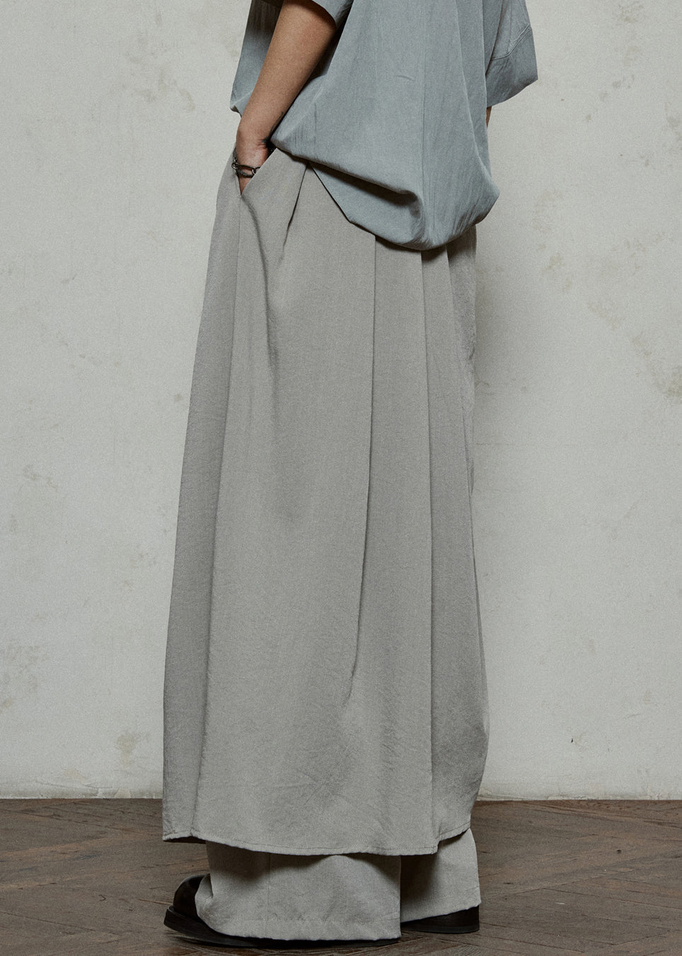 Stylish Grey Wrinkled Pockets Cotton Pants Skirt Summer