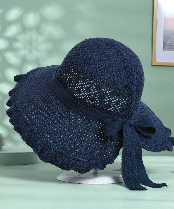 Stylish Khaki Hollow Out Bow Straw Woven Bucket Hat
