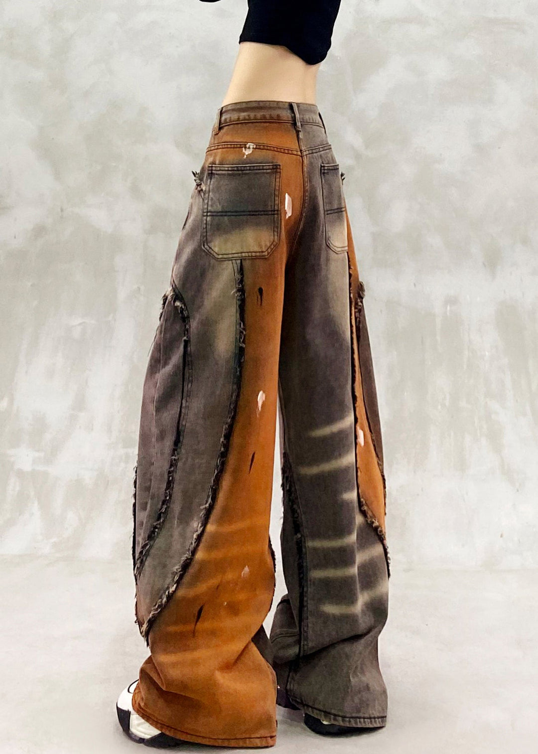 Stylish Khaki Oversized Patchwork Denim Pants Trousers Spring