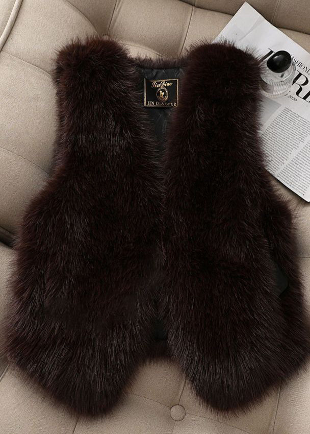 Stylish Khaki Oversized Warm Faux Fur Vests Winter