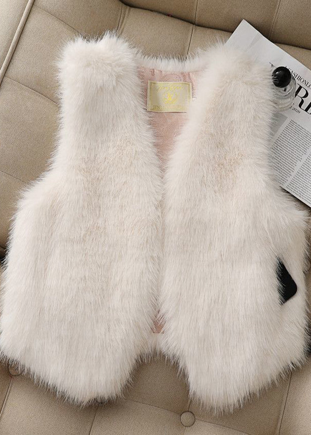 Stylish Khaki Oversized Warm Faux Fur Vests Winter