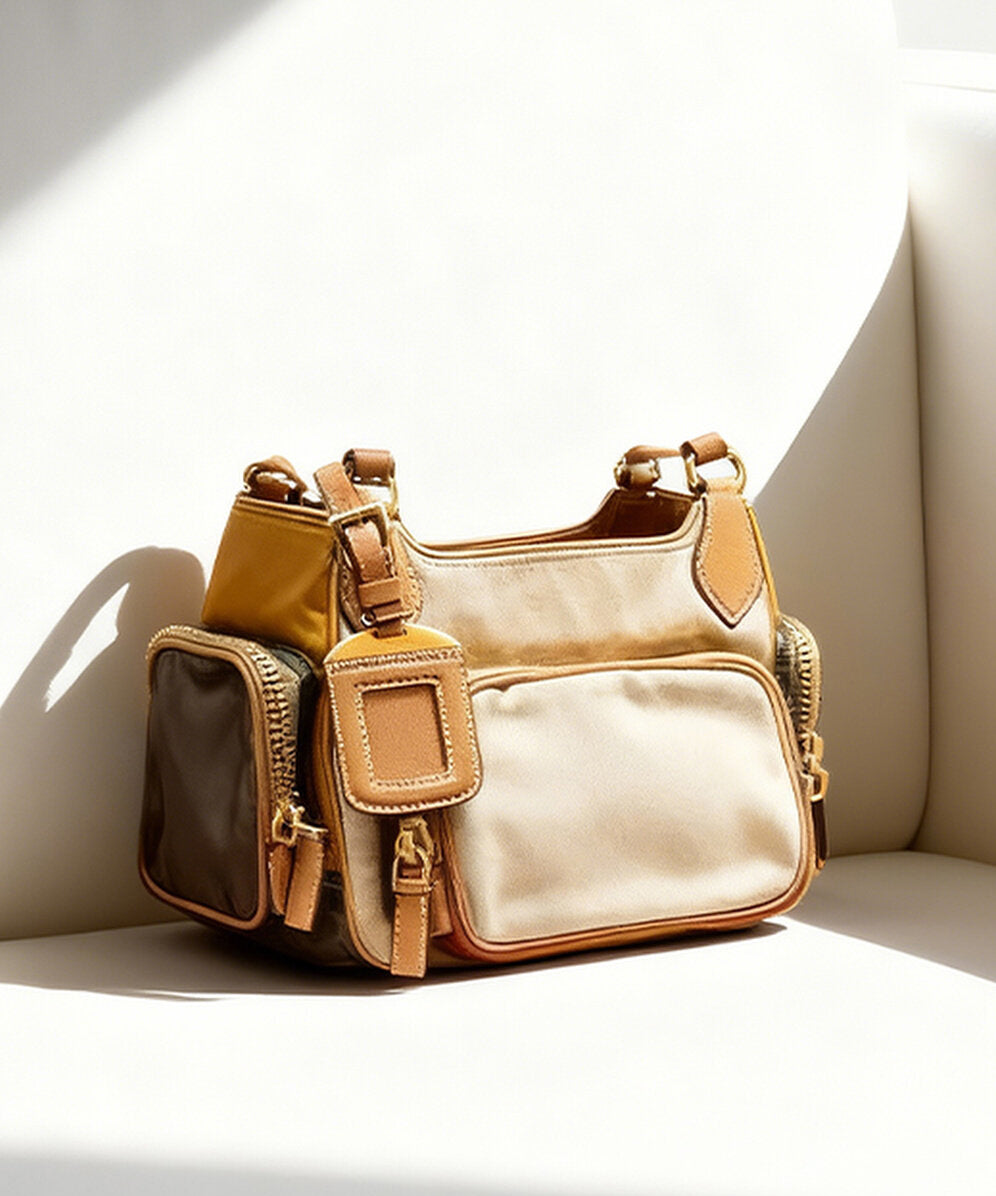 Stylish Khaki Pockets Solid Durable Faux Leather Versatile CrossBody Bag