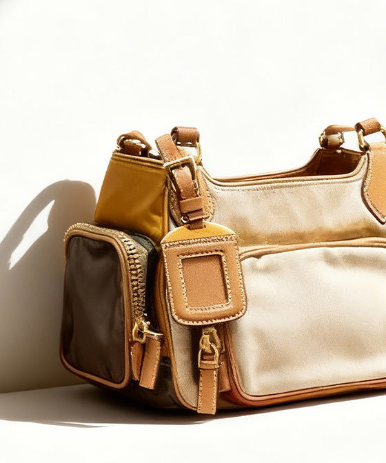 Stylish Khaki Pockets Solid Durable Faux Leather Versatile CrossBody Bag