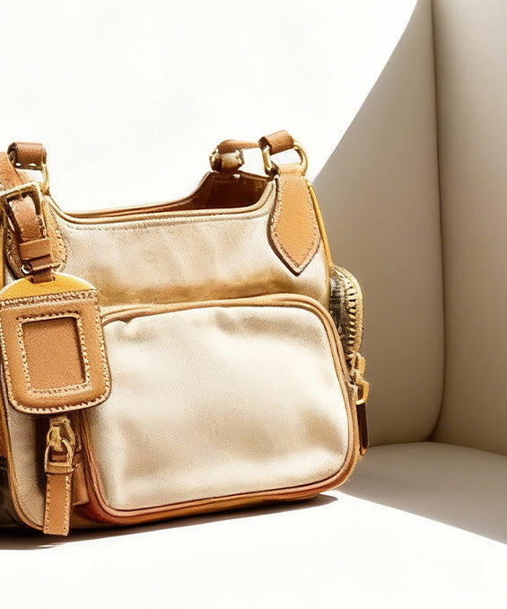 Stylish Khaki Pockets Solid Durable Faux Leather Versatile CrossBody Bag