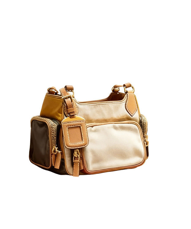 Stylish Khaki Pockets Solid Durable Faux Leather Versatile CrossBody Bag