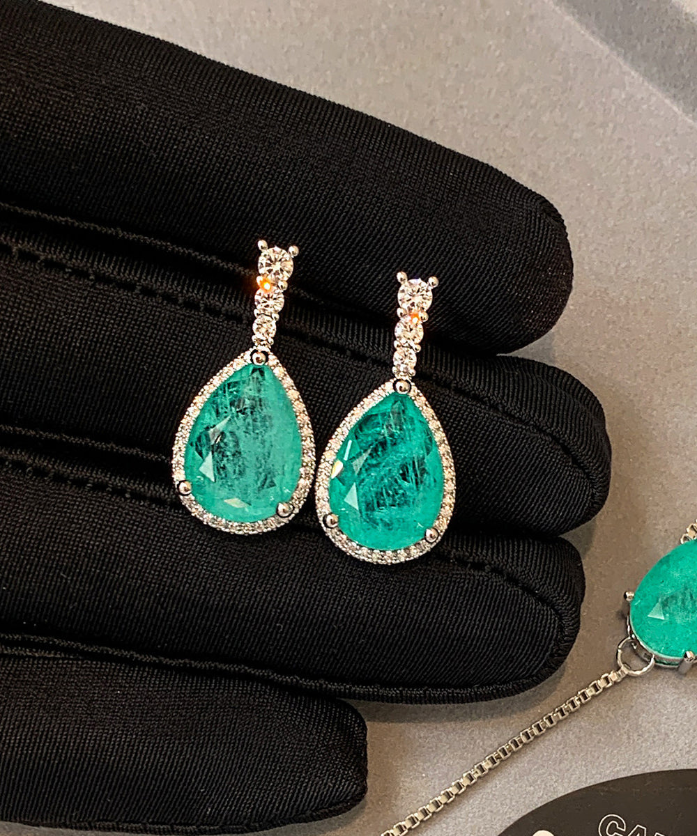 Stylish Lake Blue Teardrop Shape Zircon Drop Earrings - Omychic