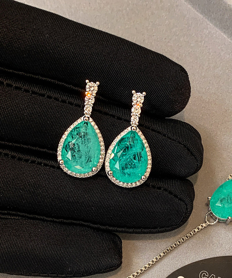 Stylish Lake Blue Teardrop Shape Zircon Drop Earrings - Omychic