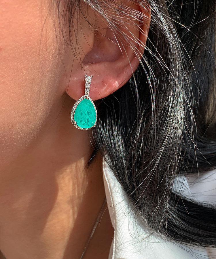 Stylish Lake Blue Teardrop Shape Zircon Drop Earrings - Omychic