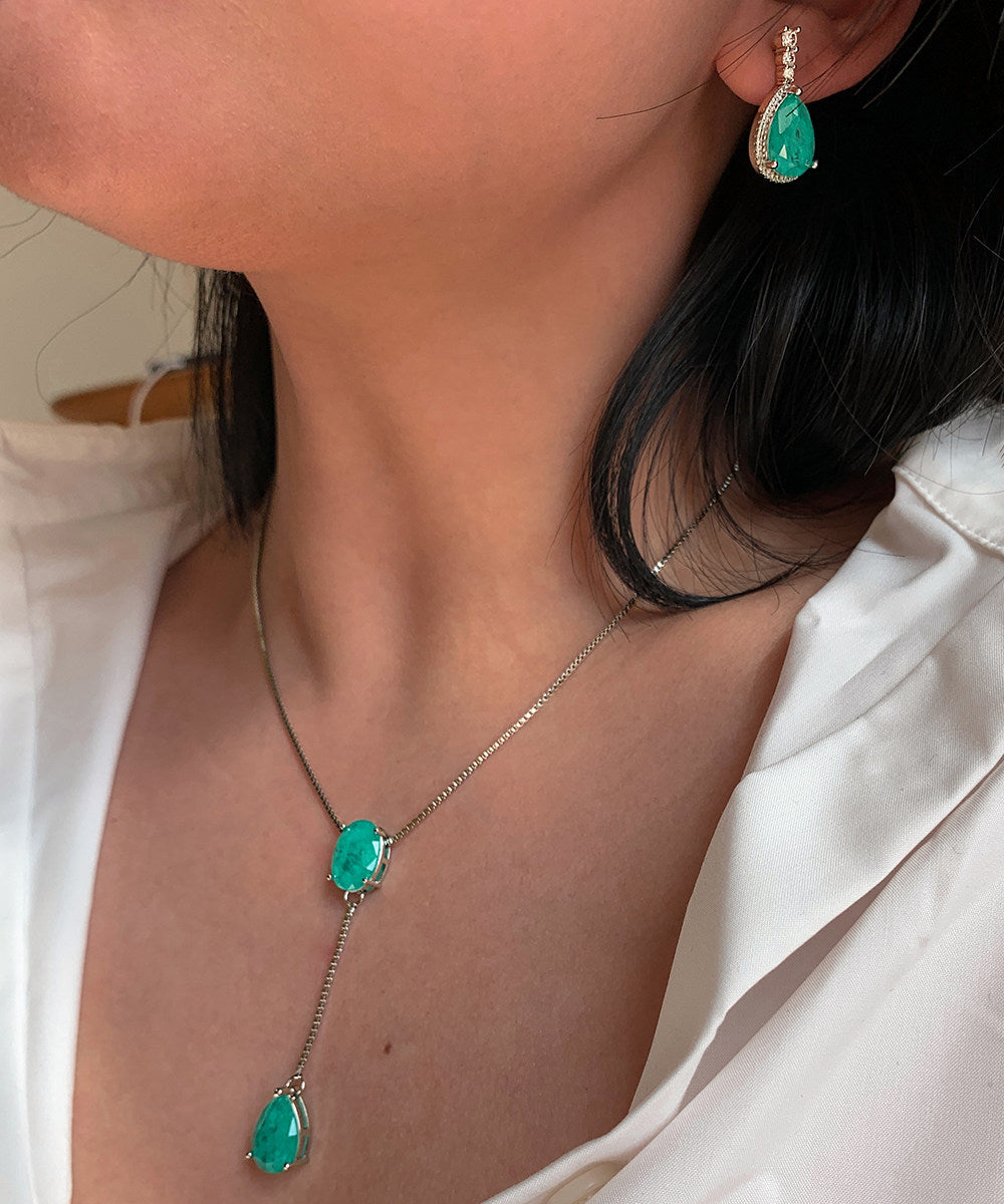 Stylish Lake Blue Teardrop Shape Zircon Drop Earrings - Omychic