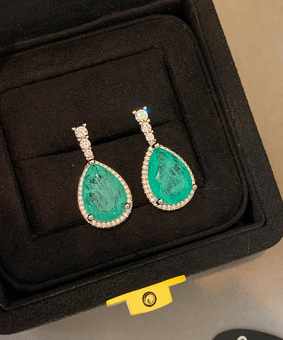 Stylish Lake Blue Teardrop Shape Zircon Drop Earrings - Omychic