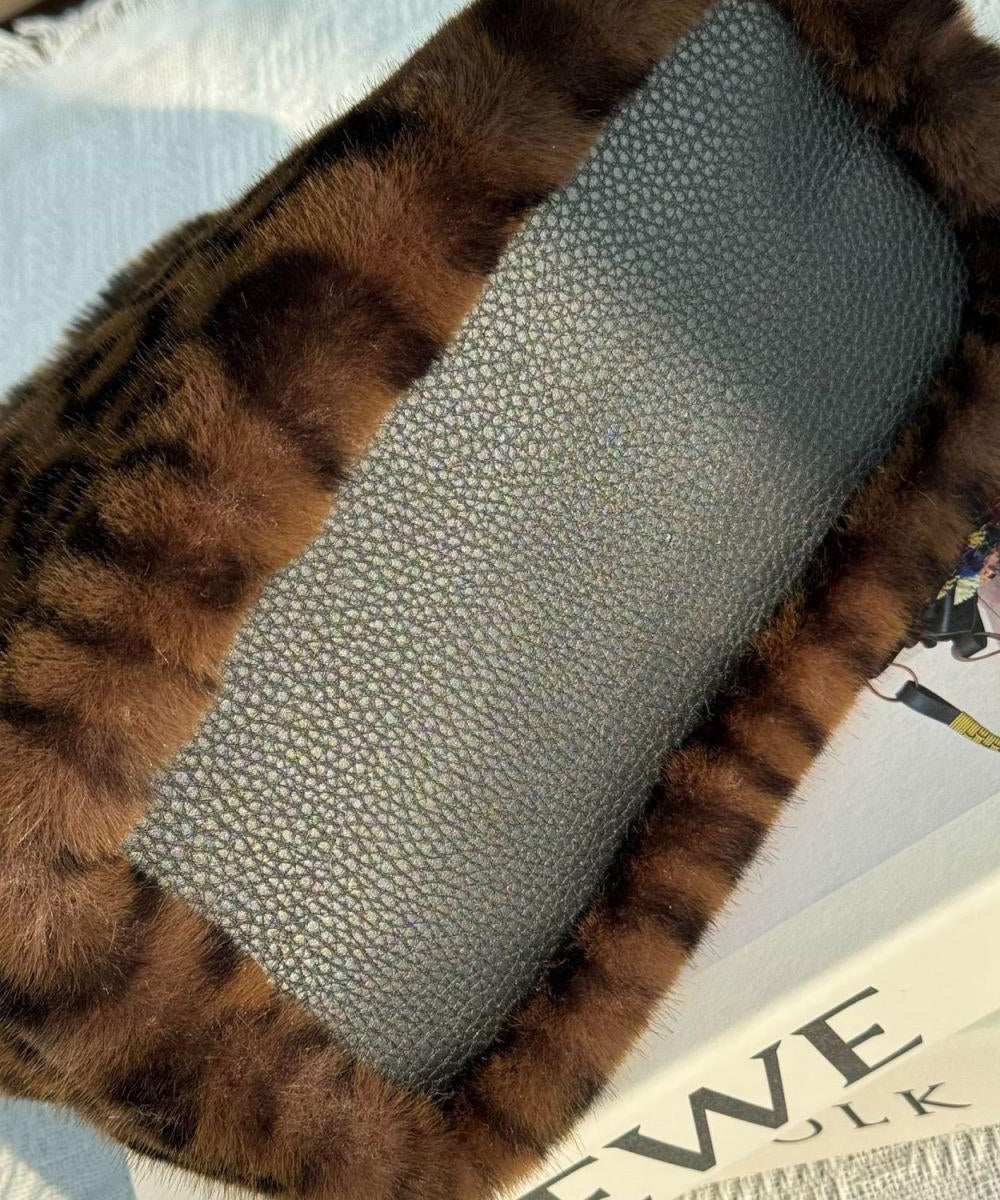 Stylish Leopard Fuzzy Fur Fluffy Large Capacity Tote Handbag