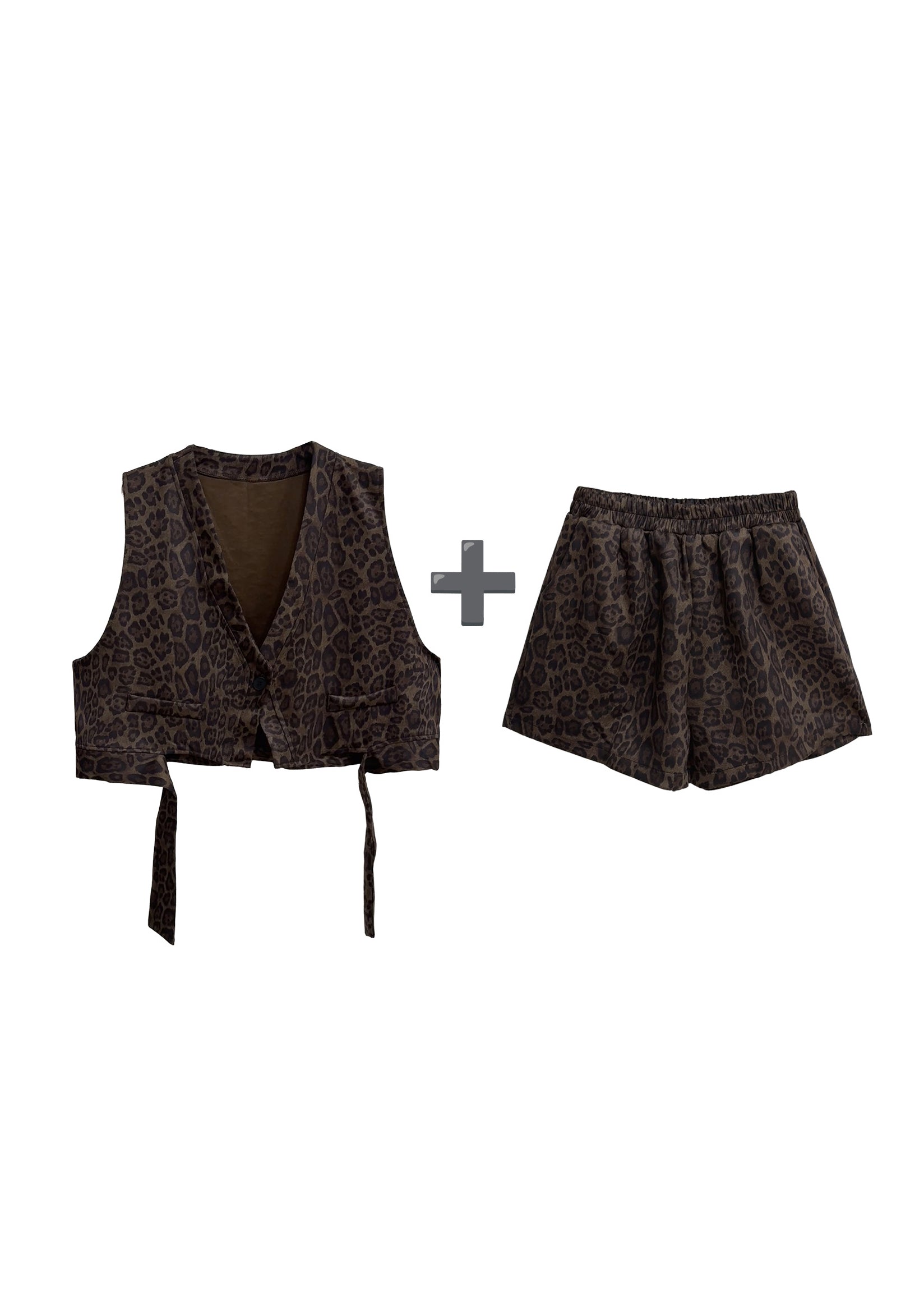Stylish Leopard V Neck Vest And Shorts Two Pieces Set Summer - Omychic
