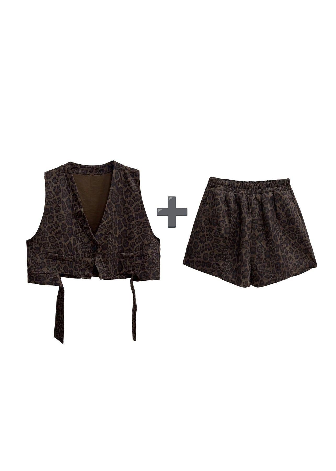 Stylish Leopard V Neck Vest And Shorts Two Pieces Set Summer - Omychic
