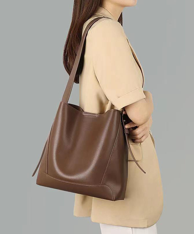 Stylish Light Brown Large Capacity Calf Leather Satchel Bag Handbag