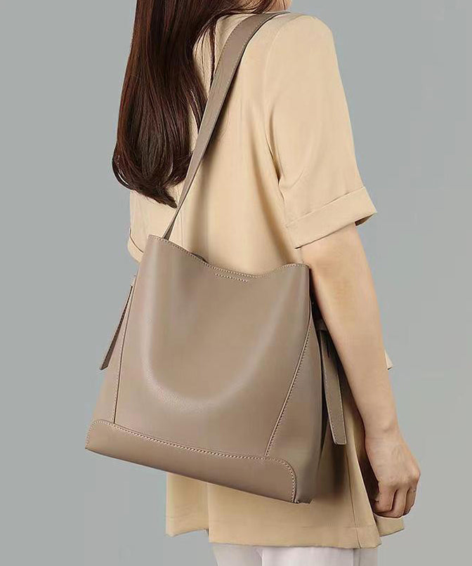 Stylish Light Brown Large Capacity Calf Leather Satchel Bag Handbag