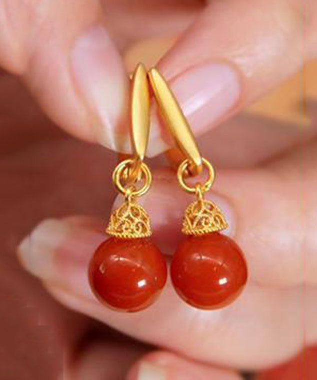 Stylish Light Green Sterling Silver Overgild Turquoise Drop Earrings