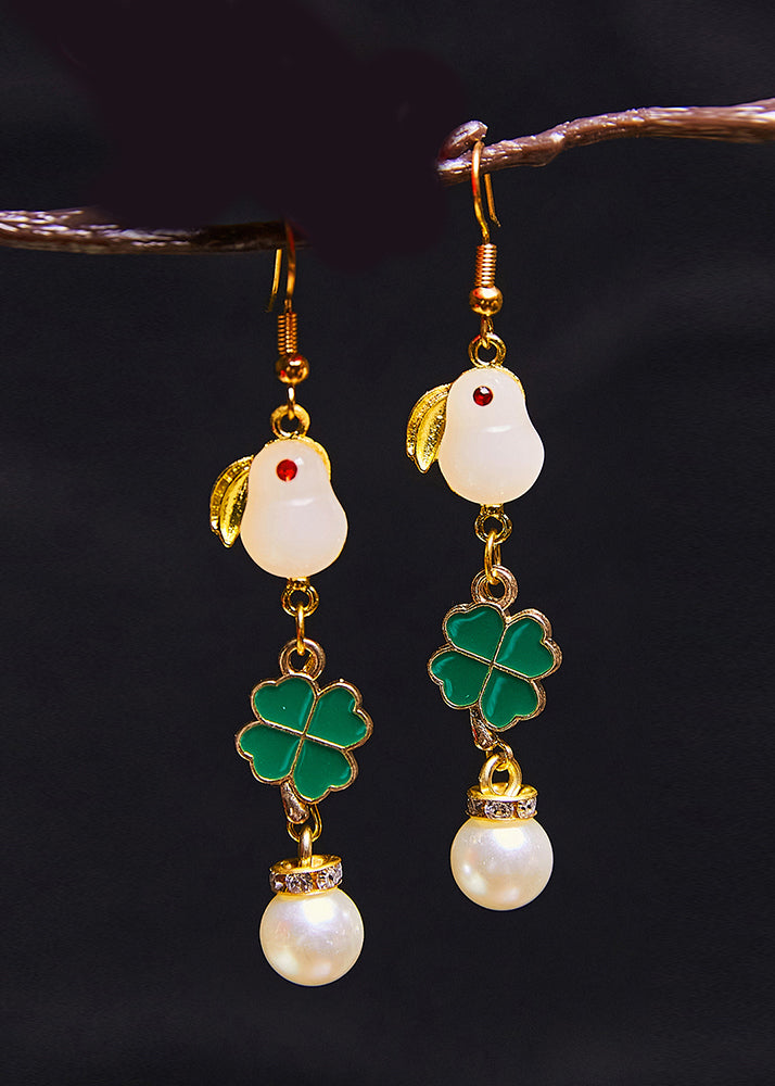 Stylish Little White Rabbit Jade Pearl Drop Earrings