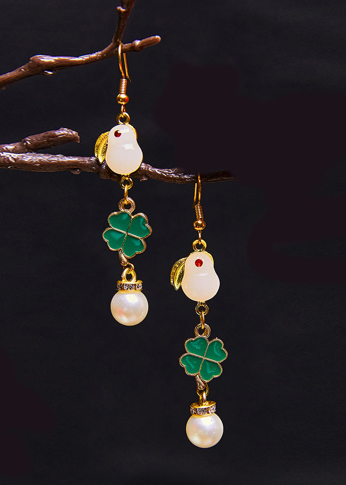 Stylish Little White Rabbit Jade Pearl Drop Earrings - Omychic