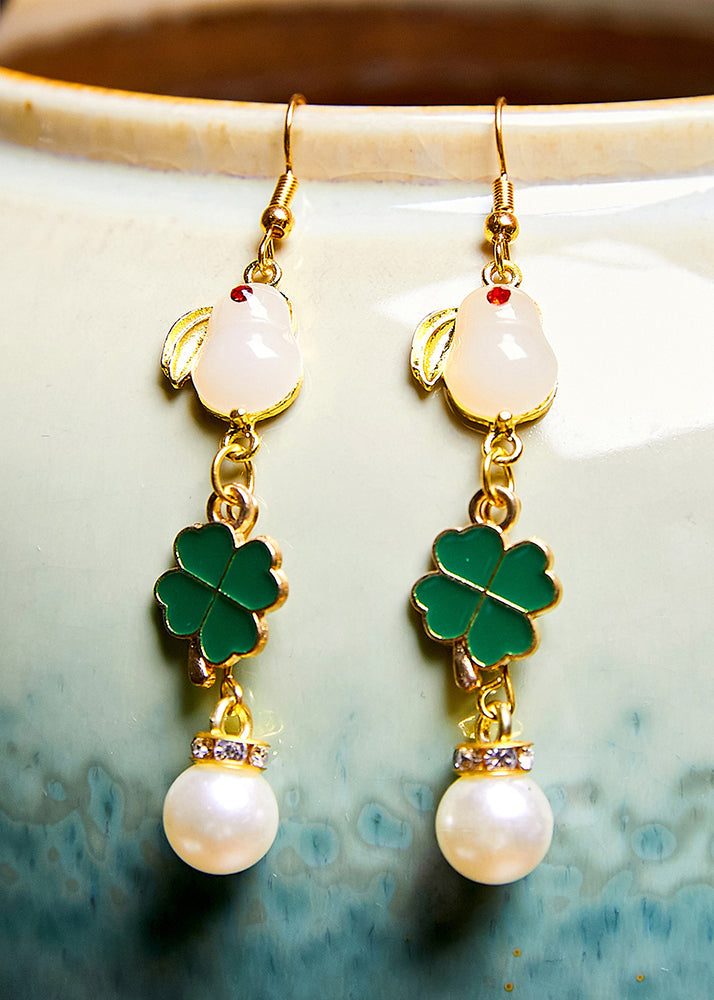 Stylish Little White Rabbit Jade Pearl Drop Earrings