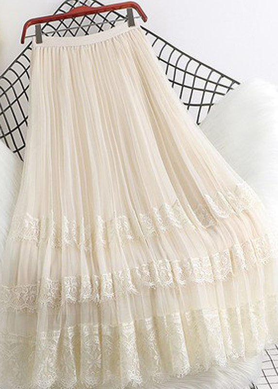 Stylish Loose Pink Lace Patchwork Wrinkled Tulle Skirts Spring