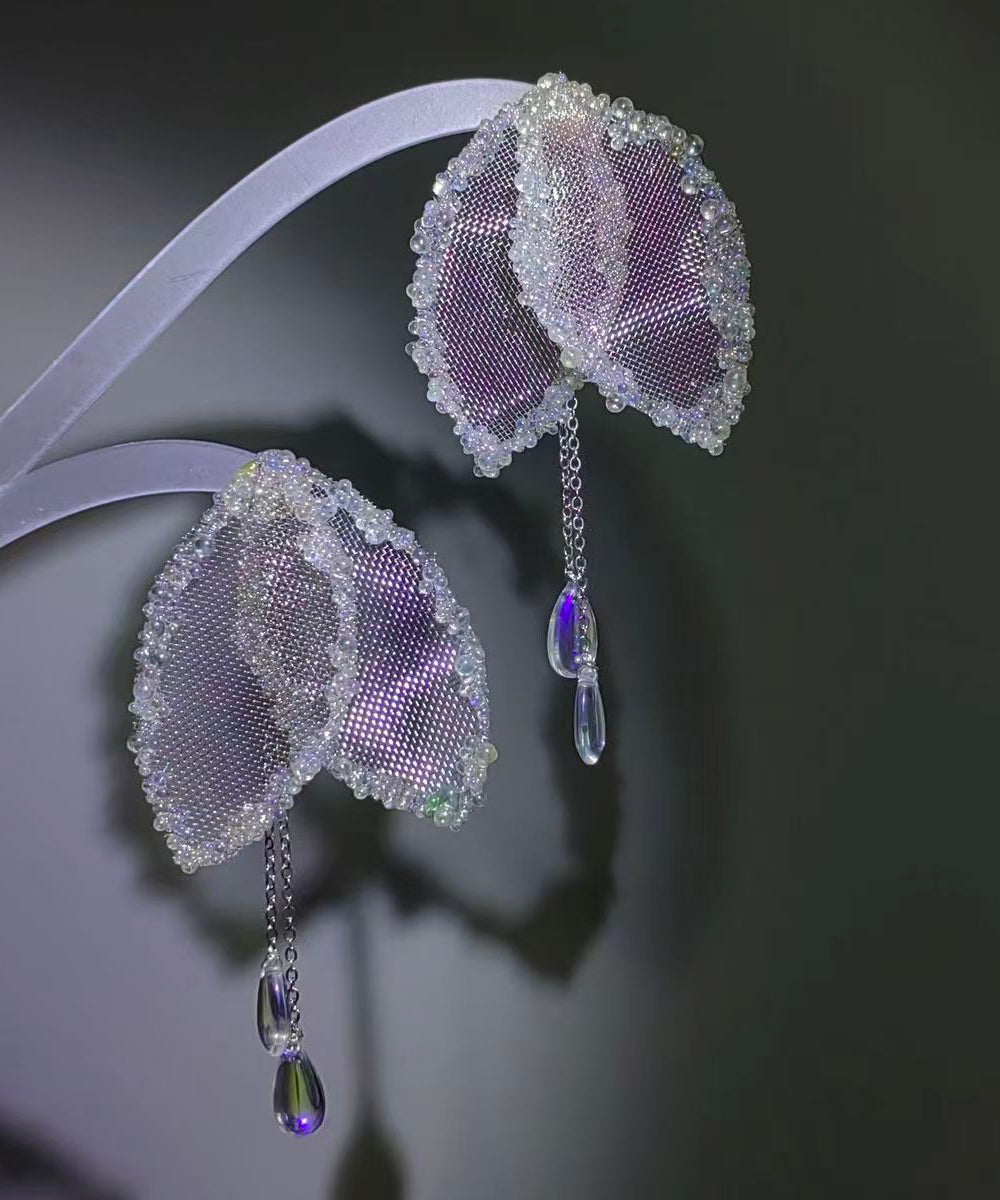 Stylish Mesh Leaf Teardrop Crystal Silver Needle Zircon Alloy Drop Earrings