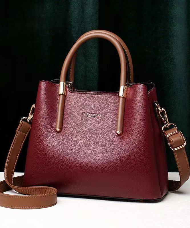Stylish Minimalist Wine Red Leather Tote Handbag