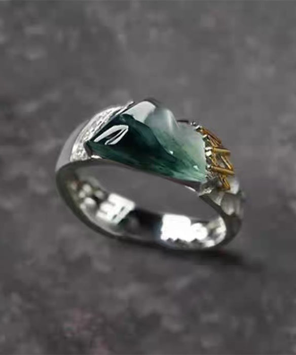 Stylish Mountains And Rivers Jade Silver Couple's Rings - Omychic