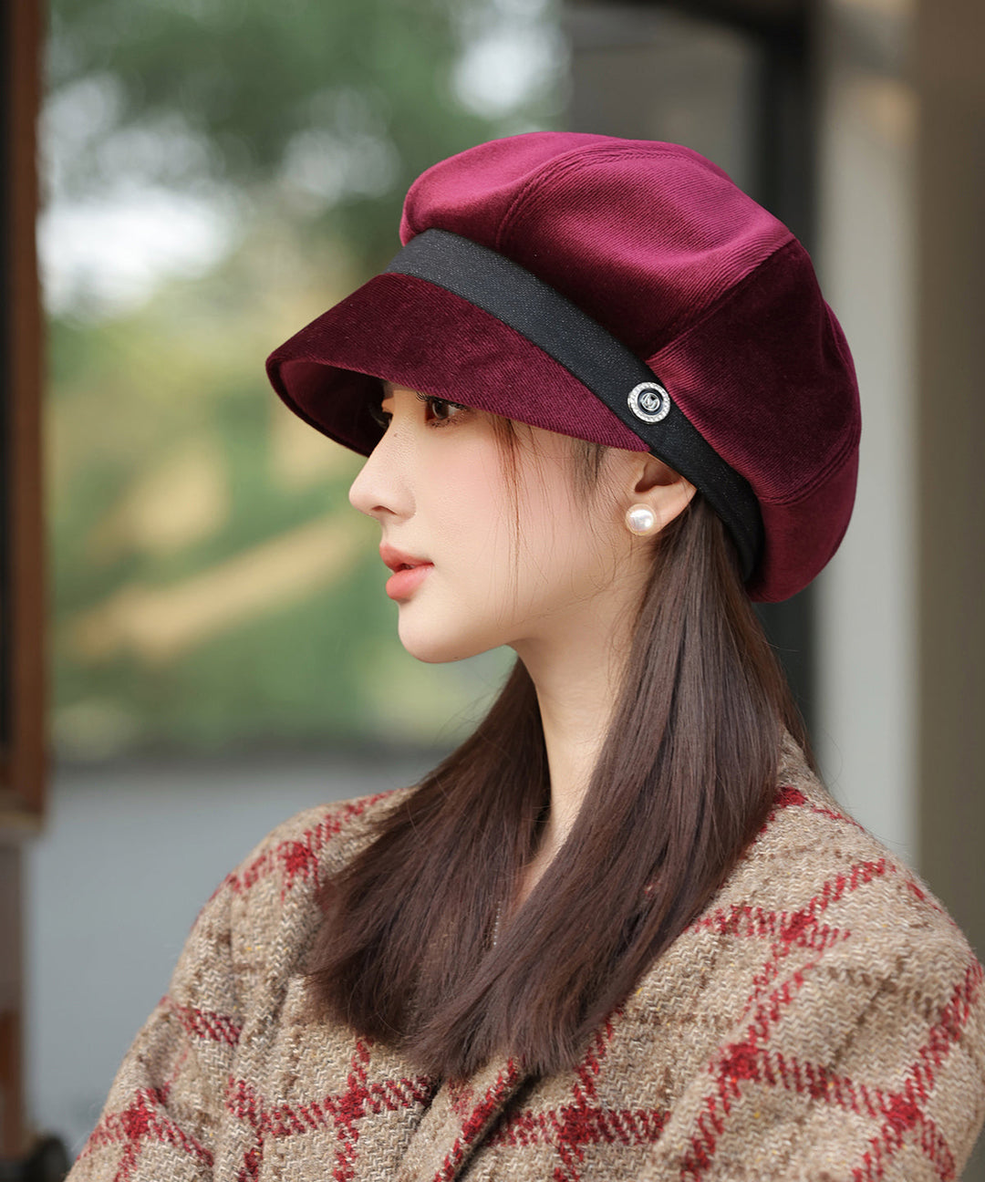 Stylish Mulberry Corduroy Warm Breton Hat
