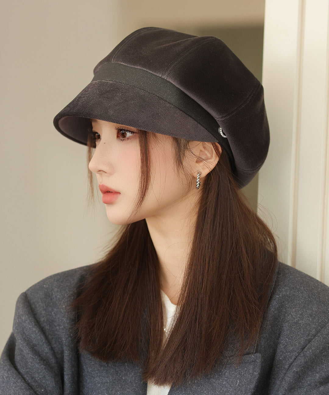 Stylish Mulberry Corduroy Warm Breton Hat