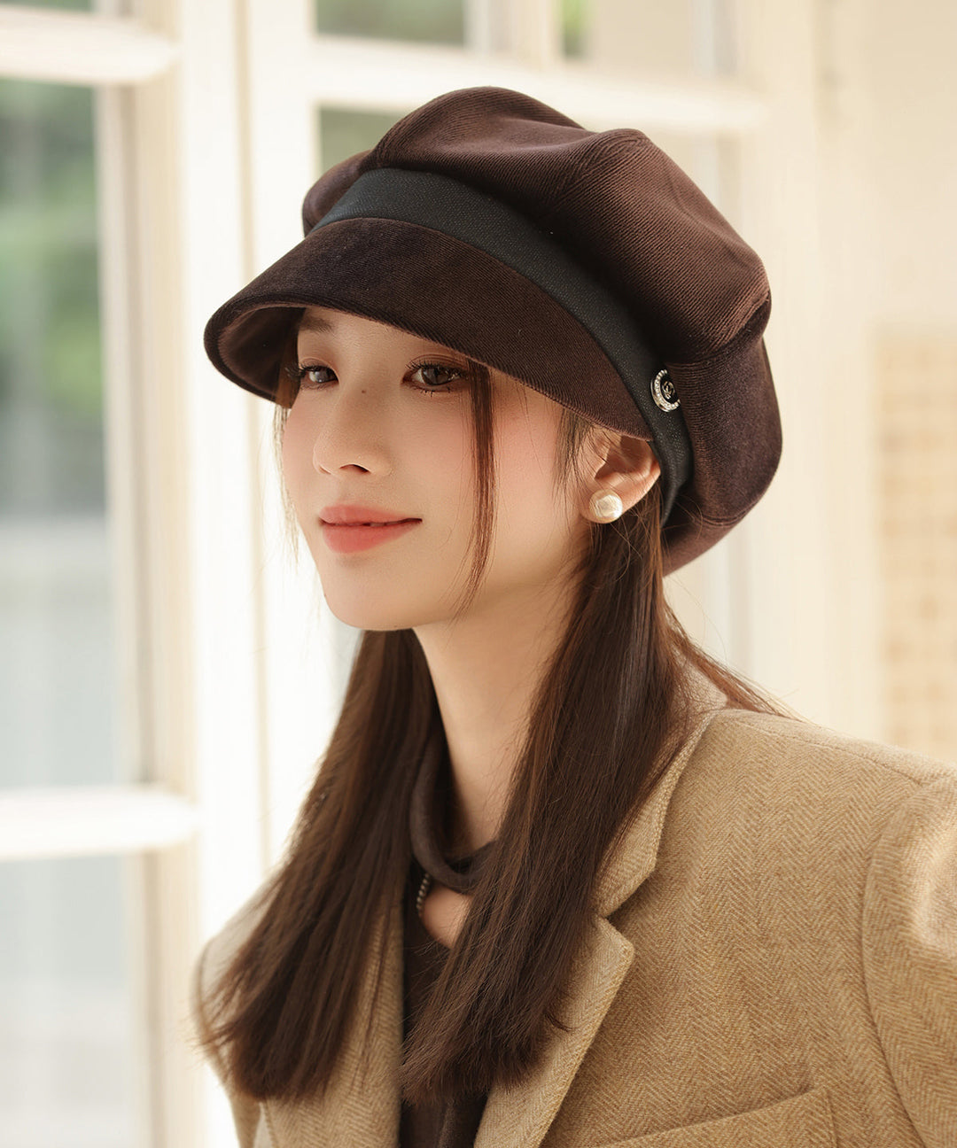 Stylish Mulberry Corduroy Warm Breton Hat