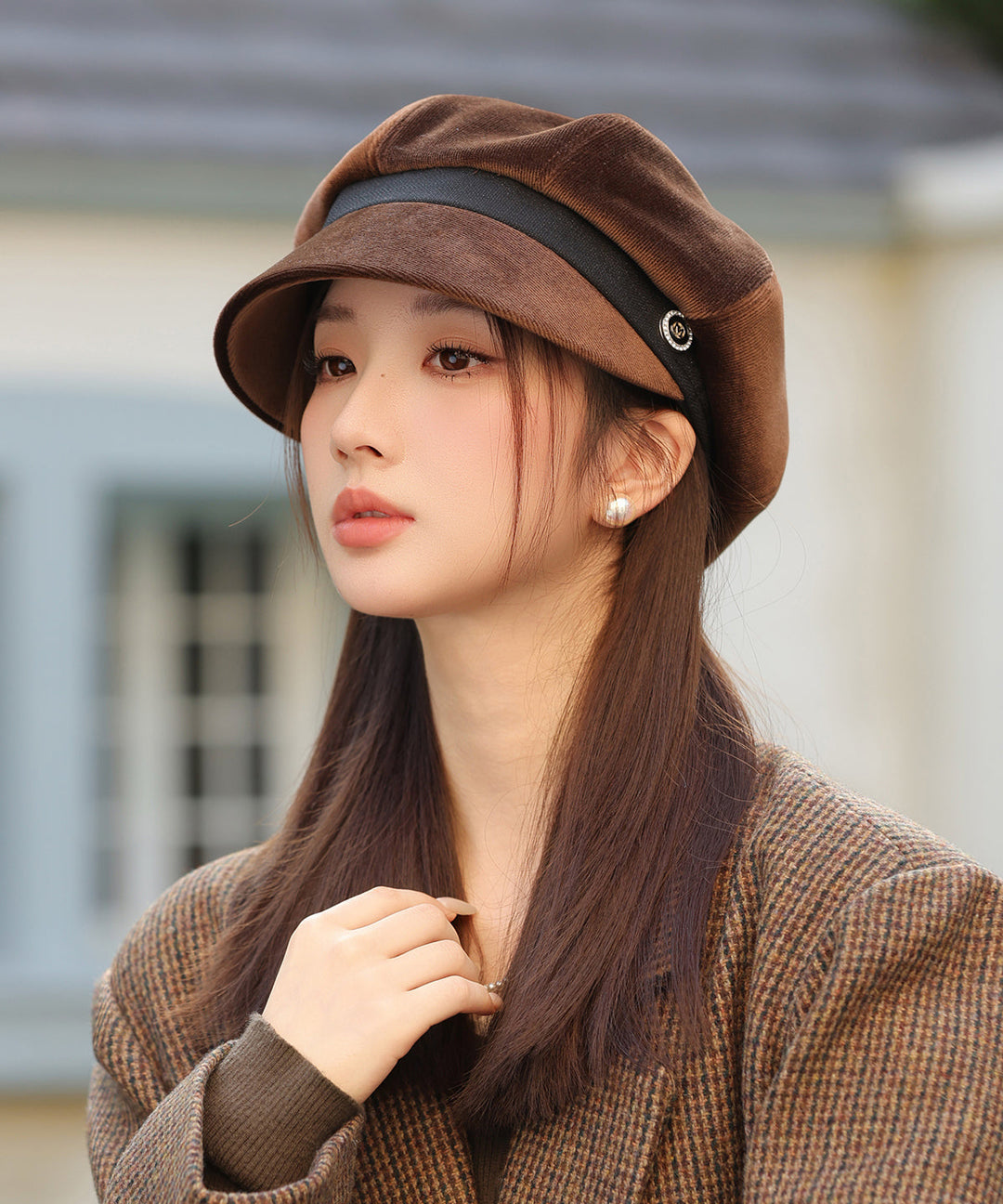 Stylish Mulberry Corduroy Warm Breton Hat