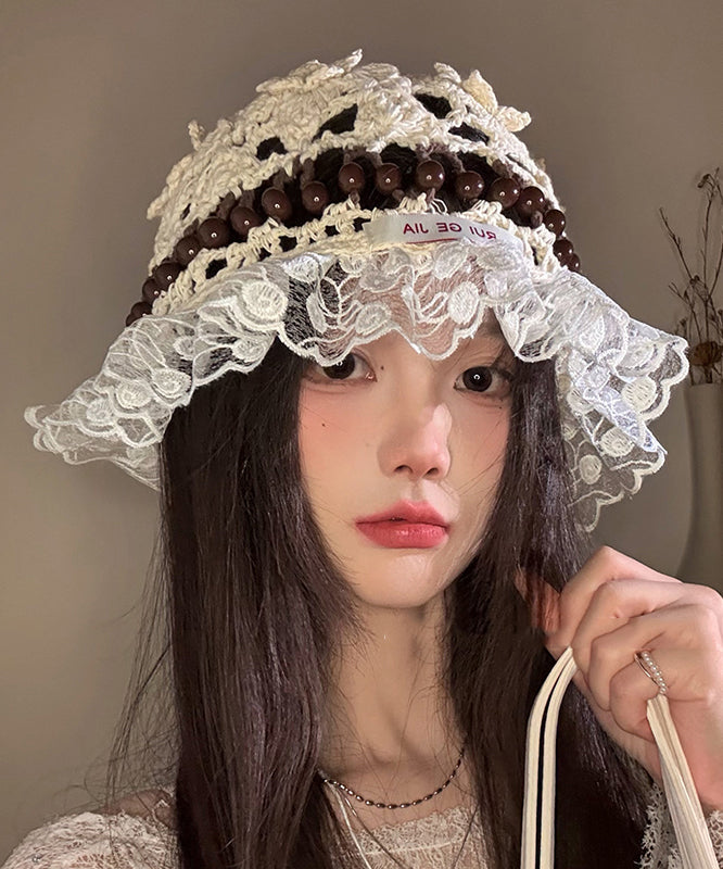 Stylish Mulberry Hollow Out Lace Patchwork Knit Bucket Hat