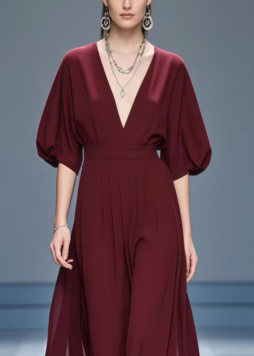 Stylish Mulberry V Neck Chiffon Maxi Dresses Summer - Omychic